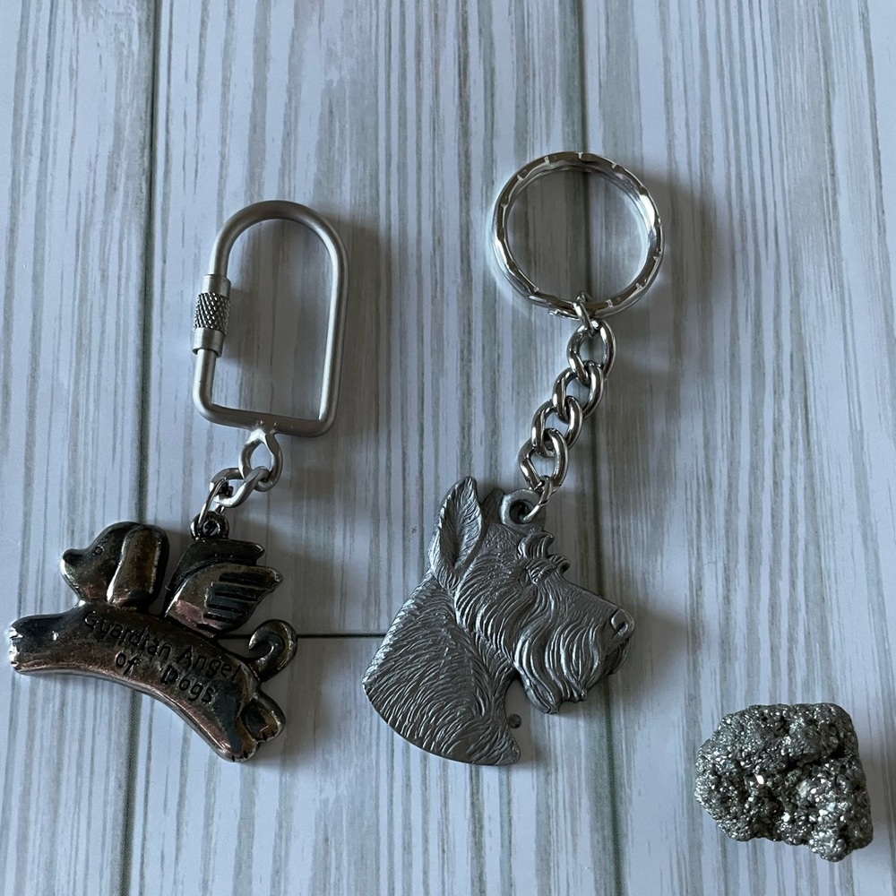 Guardian Angel of dog, Schnauzer keychain and sparkle rock piece - 3pcs